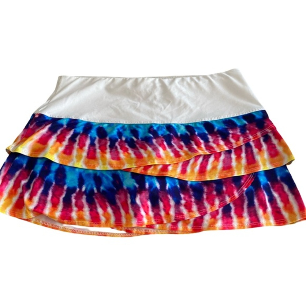 Lucky in Love Multicolor Tie-Dye Skort - M white.  Multicolored. Nylon spandex